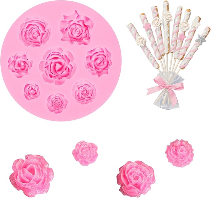 YunKo Rose Flower Fondant Mold Mini Chocolate Mold for Decorating Cake Candy Chocolate DIY Cake Decorating