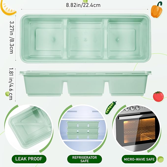 Hushee 10 Pack 17 oz Small Meal Prep Containers with 3 Compartments Snack Containers with Lid Disposable Plastic Bento Box Travel Lunch Food Boxes Stackable for Office Picnic (Mint Green)