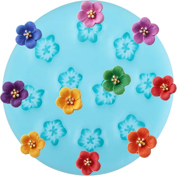 Flower Silicone Molds Mini Flower Fondant Chocolate Molds for Cake Decorating Cupcake Topper Candy Gum Paste Polymer Clay