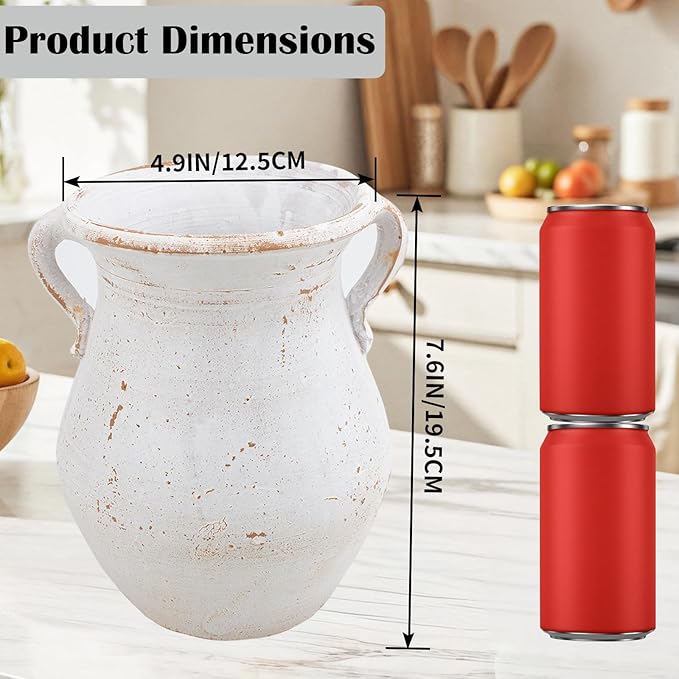 Rustic Kitchen Utensil Holder for Countertop, 7.6x4.9In Large Ceramic Cooking Utensil Crocks for Countertop, with non-slip pads, Morden Farmhouse Vintage Kitchen Counter Decor