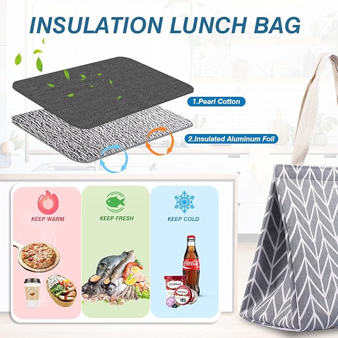 iknoe Insulated Lunch Bag for Women & Adults, 9L Foldable Wide-Open Cooler Bag with Pockets, Leakproof & Portable, for Picnic, Office, Beach(Gray diamond)