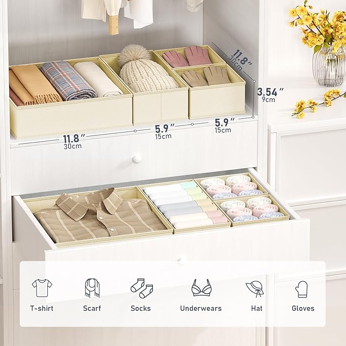 DIMJ Drawer Organizer Clothes - 26 Pack Closet Drawer Organizer Bins for Baby Clothes Storage, Fabric Dresser Organizer for Nursery Bedroom, Foldable Small Drawer Dividers for Underwear Socks