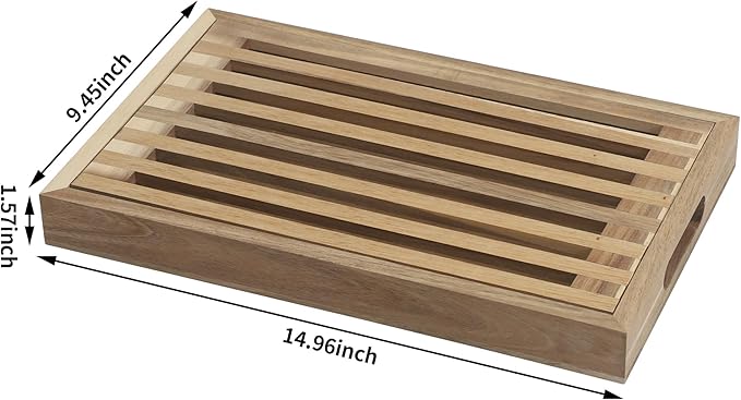 Bread Cutting Board with Crumb Catcher Tray Wooden Holder Bread Tray for Serving Bread Slicers for Homemade Bread Cutting Boards for Kitchen with Holder
