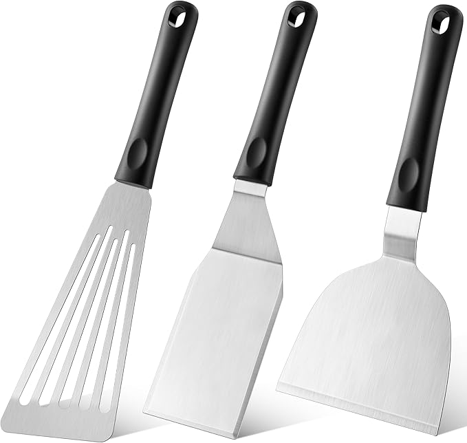 Stainless Steel Spatula Set of 3, Small Metal Spatulas for Cooking Cast Iron Skillet - Fish Turner Hamburger Spatula Griddle Grill Spatulas - for Grill, Pancake, Fish, Hamburger, Egg