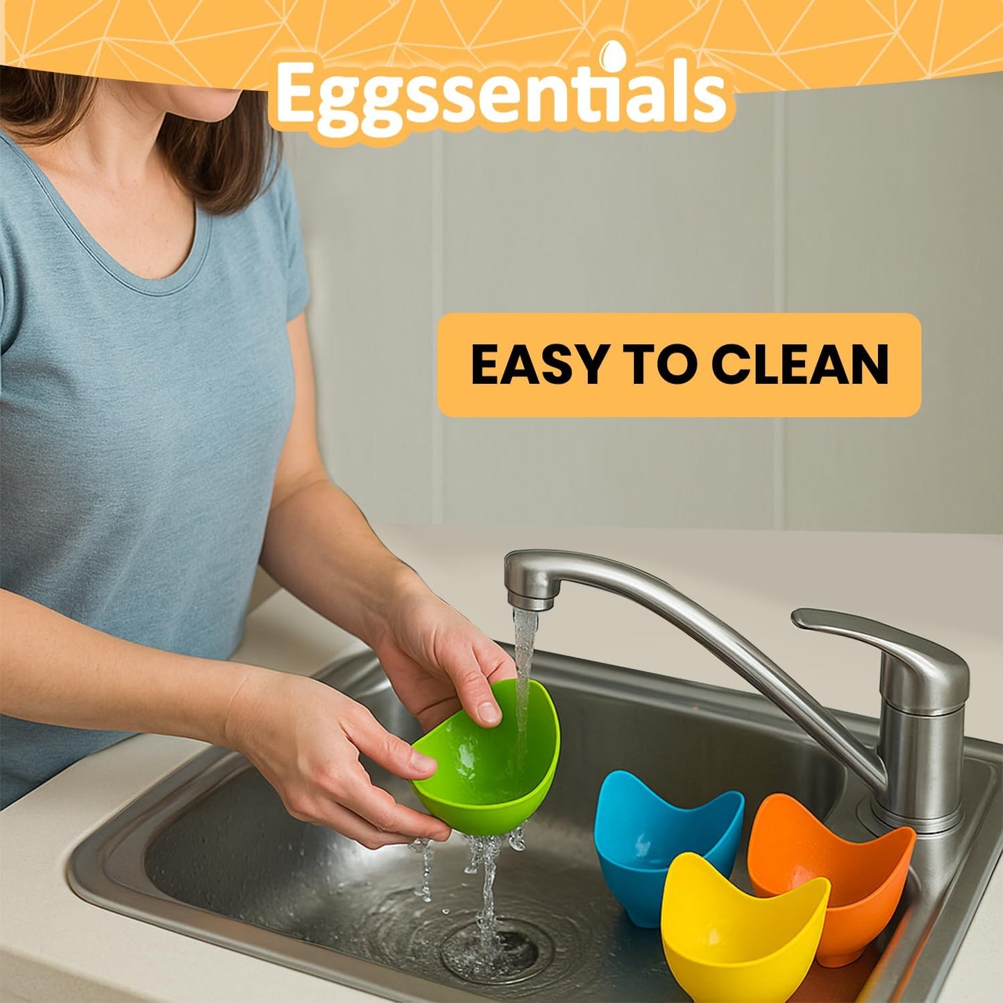 Eggssentials - Poached Egg Cups - Pack of 4 - BPA Free Silicone Egg Poacher Cups - Nonstick Poached Egg Cooker for Microwave, Stovetop, Baking – Easy to Clean Poaching Pods for Perfect Eggs