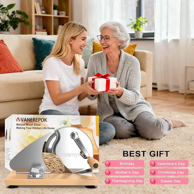 vanerepok Manual Bread Slicer for Homemade Sourdough Bread Versatile Hand Crank Bread Slicer for Sourdough Crusty Bread Etc Stainless Steel Slicers Adjustable Width for Homemade & Commercial Use