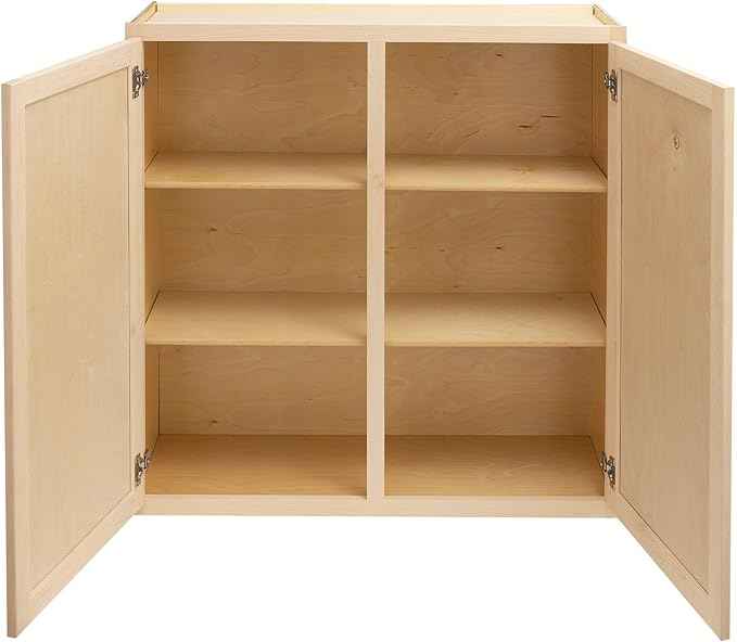 Quicklock RTA (Ready-to-Assemble) 42" Tall Wall Kitchen Cabinets - Shaker Style | 100% Hardwood | Made in America | Soft Close Hardware (12" D x 33" W x 42" H, Raw Maple)
