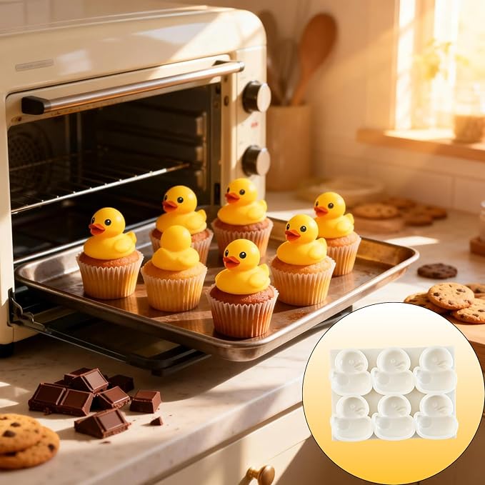 1Pc Cute Yellow Duck Silicone Mold 3D Rubber Duck Cake Decorating Fondant Mold for Cupcake Toppers Gum Paste Chocolate Candy Polymer Clay Epoxy Resin Birthday Parties Baking Food Grade
