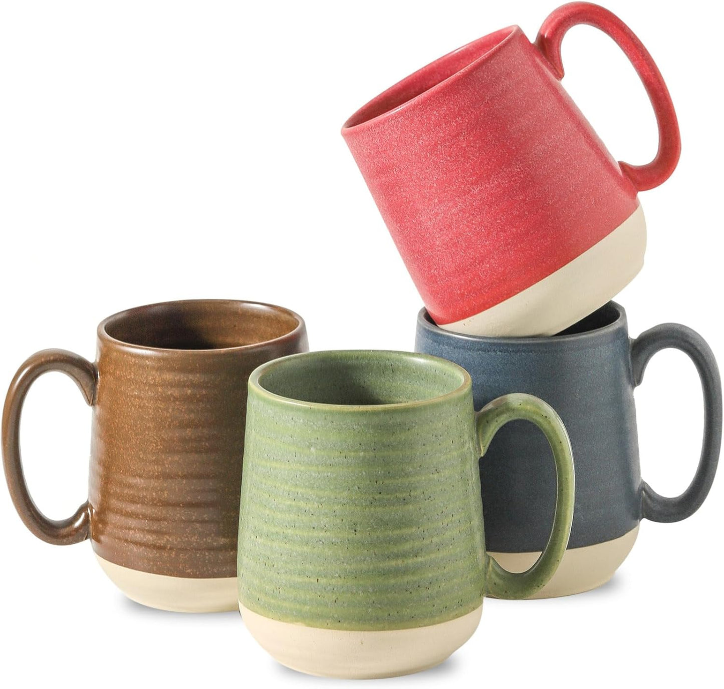 Hasense Coffee Mugs Set of 4, 15 oz Large Porcelain Mugs with Handle for Women Men, Colorful Christmas Coffee Cups for Latte, Tea, Cappuccino, Microwave & Dishwasher Safe
