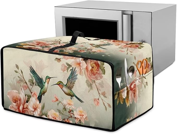 Air Fryer Toaster Oven Dust Cover Washable Fabric Countertop Microwave Smart Oven Cover for Kitchen Countertop Decor, S, 14.5 x 18.5 x 9 Inches, Hummingbird Floral Pattern