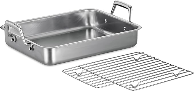 Tramontina 13.5-Inch Stainless Steel Roasting Pan with Rack, Turkey Roaster for Oven, Dishwasher Safe, Made in Brazil