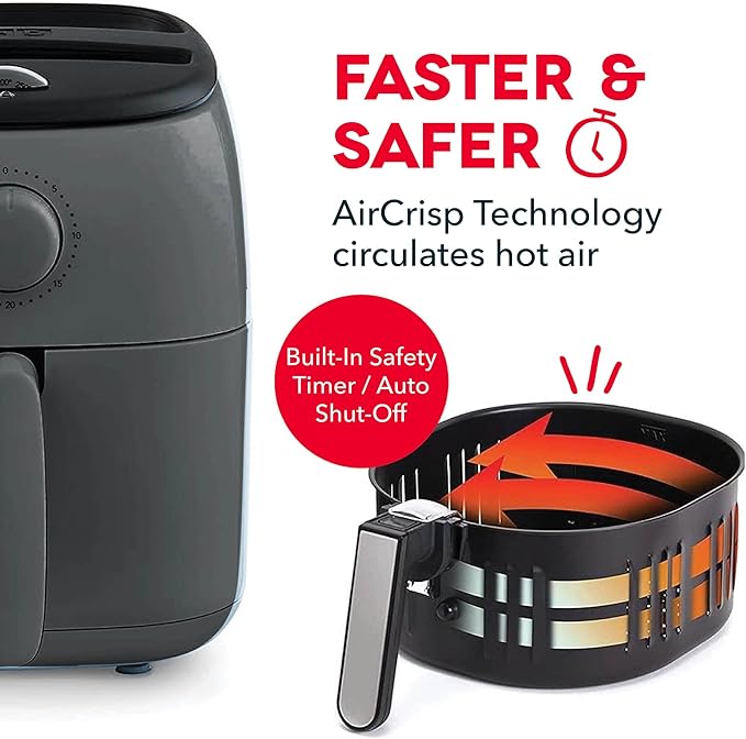 Dash Tasti-Crisp™ Air Fryer - AirCrisp® Technology - Compact Design with Adjustable Temperature Control - Nonstick Fry Basket & Auto Shut-Off Feature - 2.6 Quarts - Cool Grey