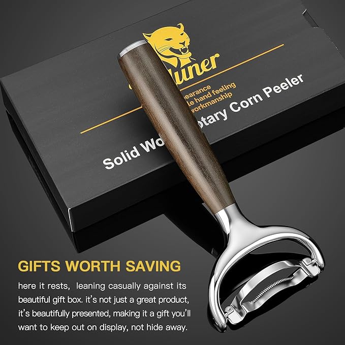 KULUNER Durable Stainless Steel Corn Peeler with Polished Wood Handle Corn on the Cob Stripper Kernel Remover Easy Use Corn Kernel Cutter Kitchen Gadget（Chacate Preto）