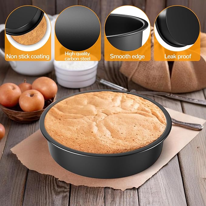 8 Inch Round Cake Pan Set of 3, Nonstick Baking Pans with 90PCS Parchment Paper, Dishwasher Safe