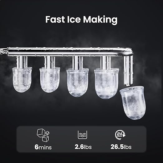 AGLUCKY Ice Makers Countertop with Self-Cleaning, 8 Cubes Ready in 6 Mins, Portable Ice Machine with 2 Sizes Bullet Ice/Ice Scoop/Basket for Home/Kitchen/Office/Bar/Party, Black