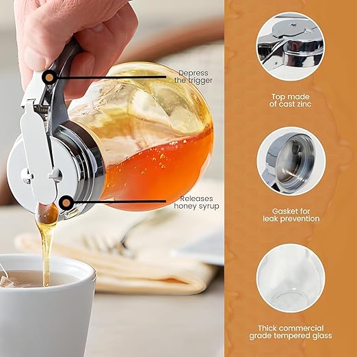 OCS Parts Syrup Dispenser with Lid and Dispensing Thumb Lever | Commercial Grade Liquid Dispensers for Home and Commercial Kitchens (12, 14 OZ)