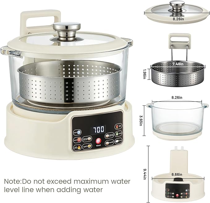 3L Low Carb Rice Cooker,Auto Lift Filter Basket for Low Sugar Rice, 6-Cup Stainless Steel Glass Rice Cooker with Steamer,for Rice, Soup, Oats,Digital Keep Warm (White)