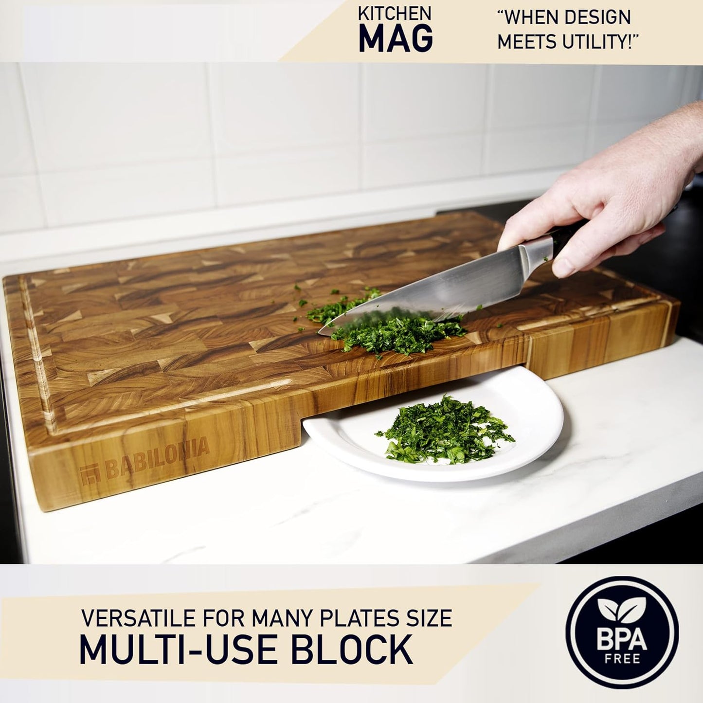 Teak Cutting Board Large (ExtraThick 1.7"). Premium Quality Butcher Block, Charcuterie Board. Heavy Duty End Grain Wood Chopping Board 19.7"L x 12.2"W with Handle (Oil bottle & Plate included)