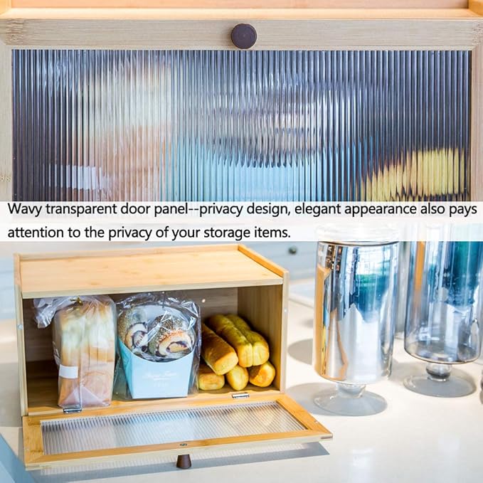 ETMI Bamboo Bread Box for Kitchen Counter-Large Capacity Bread Storage Container Farmhouse Bread Box with Window Bread Holder