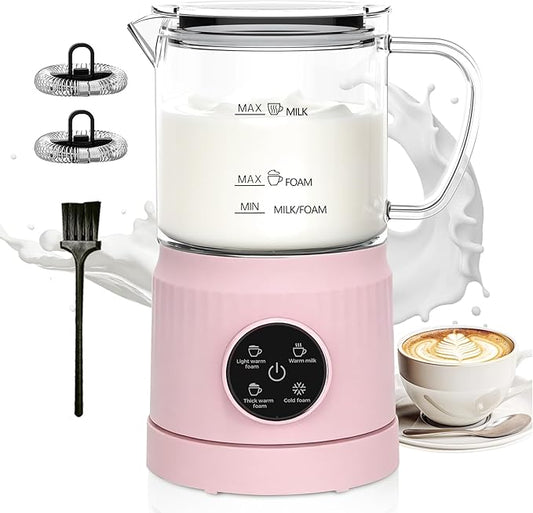 Casimhu 4-in-1 Milk Frother, Electric Milk Frother and Steamer with LED Touch Screen, Ceramic Lining Bottom, Milk Warmer 13.52oz for Lattes, Cappuccinos, and Macchiatos at Home (pink)