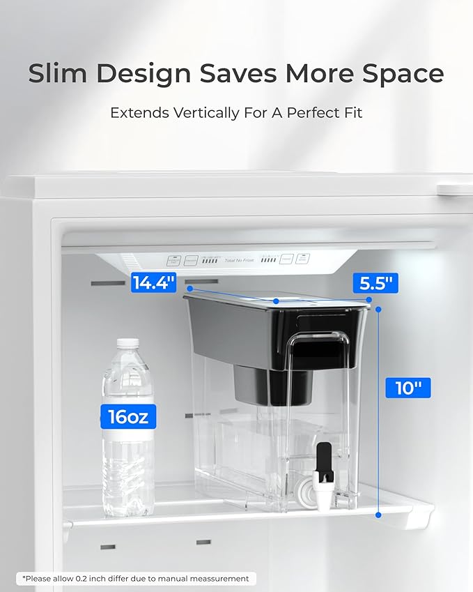 Waterdrop 35-Cup Slim Water Filter Dispenser, Large Capacity Water Filter Pitcher, 200-Gallon Long-Life, 5X Lifetime, Reduces Chlorine, PFOA/PFOS and More, BPA Free, Black (with 3 Filters)