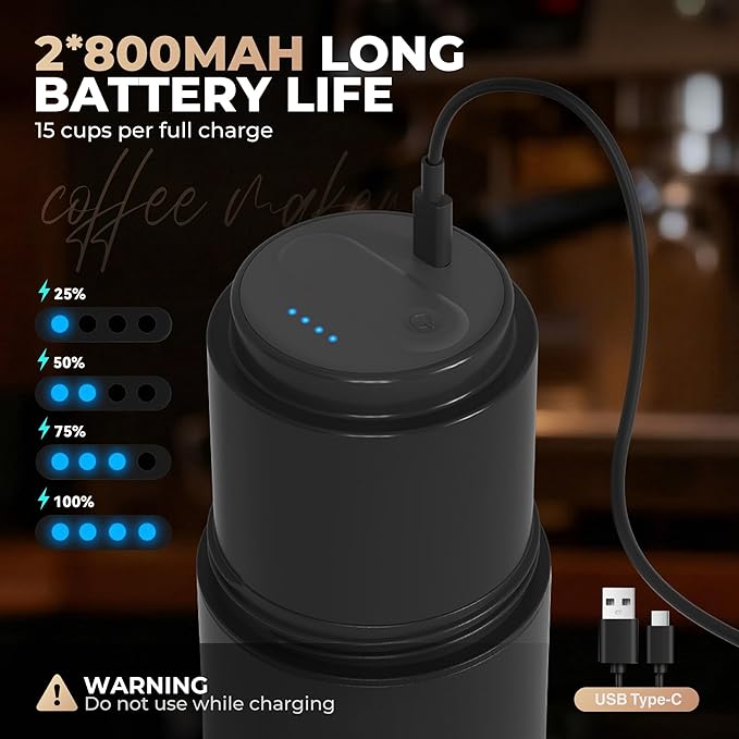 HAUSHOF Portable Coffee Maker, Travel Coffee Maker Battery Operated Small Pour Over Set, Compact Coffee Maker with Electric Grinder & Insulated Mug for Travel, Camping, Car