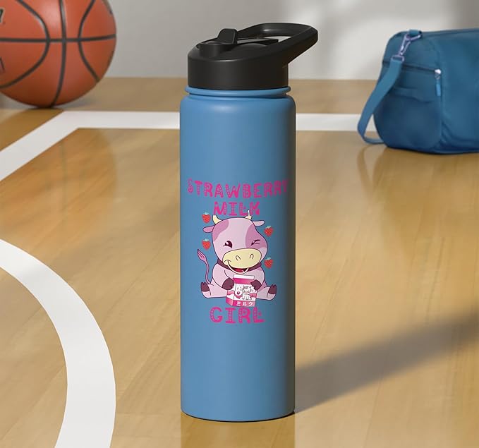 Strawberry Milk Girl Japanese Strawberry Shake Cute Pink Cow Stainless Steel Insulated Water Bottle
