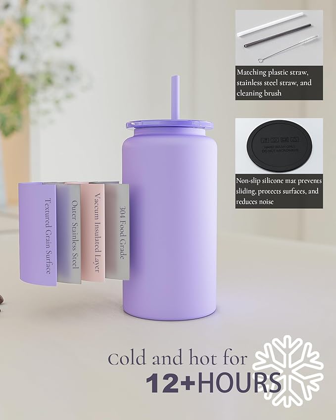 16oz Glass Cups With Lids and Straws, Stainless Steel Beer and Iced Coffee Cups, Smoothie Drinking Cup, Light Green (Textured Matte Finish, Not Sublimatable)