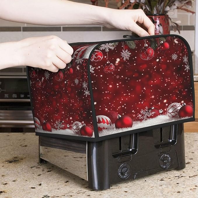 Toaster Cover 4 Slice Christmas Red Ball Winter Kitchen Small Appliance Covers with Pockets Dust and Fingerprint Protection