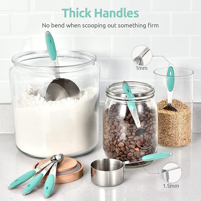 Measuring Cups and Spoons Set: U-Taste 18/8 Stainless Steel 10 Pieces Metal Stacking Kitchen Baking Cooking Food Measure Set 5 Cups 5 Spoons with Strengthened Weld Joints (Aqua Sky, Upgraded Version)