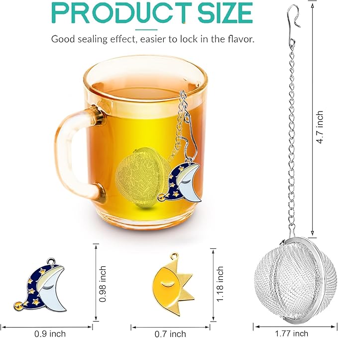 2pcs Loose Leaf Tea Steeper with Freddy's Sun and Moon Couple Costume Pendant - NSTaygate Tea Infuser Tea Strainer 304 Stainless Steel Tea Ball