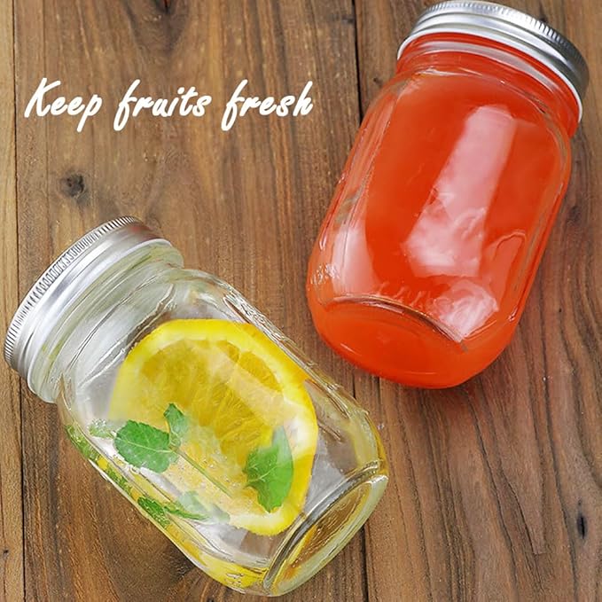 Showvigor 2-Pack 16oz Mason Jars with Labels - Regular Mouth Glass Jars with Airtight Lids & 2 Write-On Labels - for Canning, Overnight Oats, Meal Prep, Jam, Salad Dressing