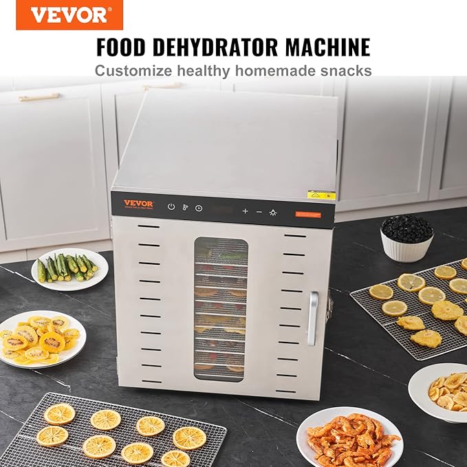 VEVOR Food Dehydrator, 10 Trays Stainless Steel Food Dehydrator Machine, 1000W Dehydrators with Digital Adjustable Timer & Temp, Dehydrator for Jerky Herb Meat Beef Fruit Dog Treats and Vegetables