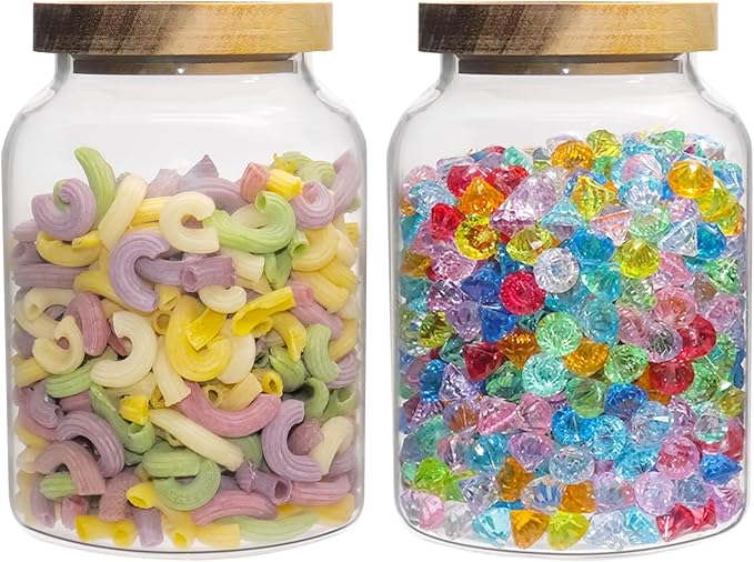 Glass Jar with Spoon Wooden Lid Clear Coffee Ground Containers Set Borosilicate Glass Kitchen Storage Canister for Sugar Espresso Spice Beans Nut Pasta Candy Tea (1200ml(40oz)-with spoon (2pack))