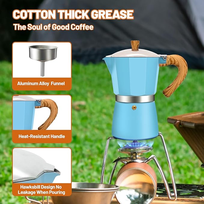 9 Cup Aluminum Espresso Stovetop Moka Pot Express Coffee Maker Percolator Italian Classic Mocha Coffee Machine for Italian and Cuban Cafe Brewing for Home & Camping 450ml 15oz