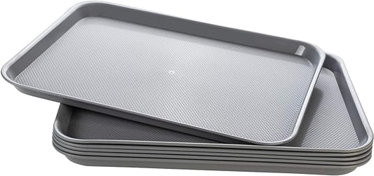 Rectangular Plastic Serving Trays,Fast Food Serving Cafeteria Trays,17"X13",Set of 6 (Grey)