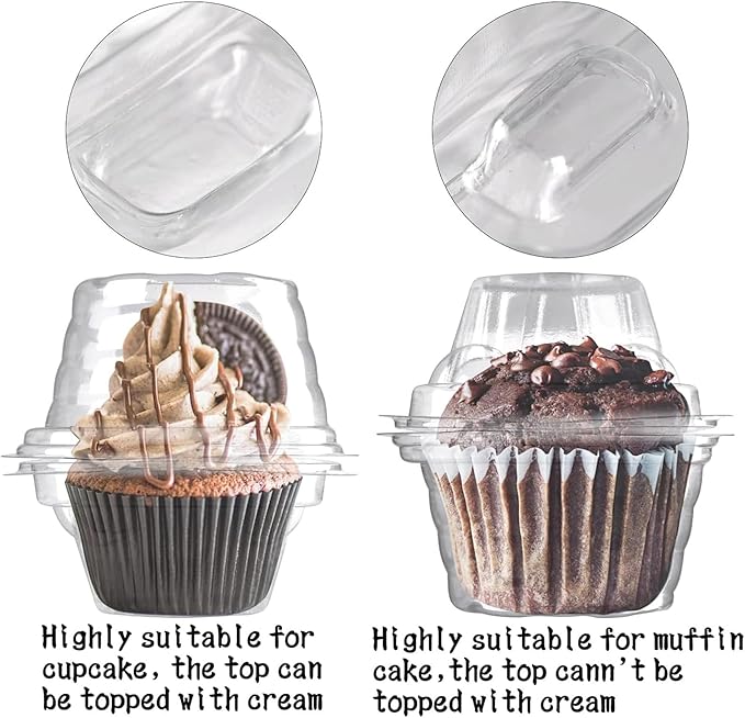 NPLUX 25 Pack Individual Cupcake Containers Plastic Cupcake Boxes Cupcake Holders Stackable Deep Dome Cupcake Carrier