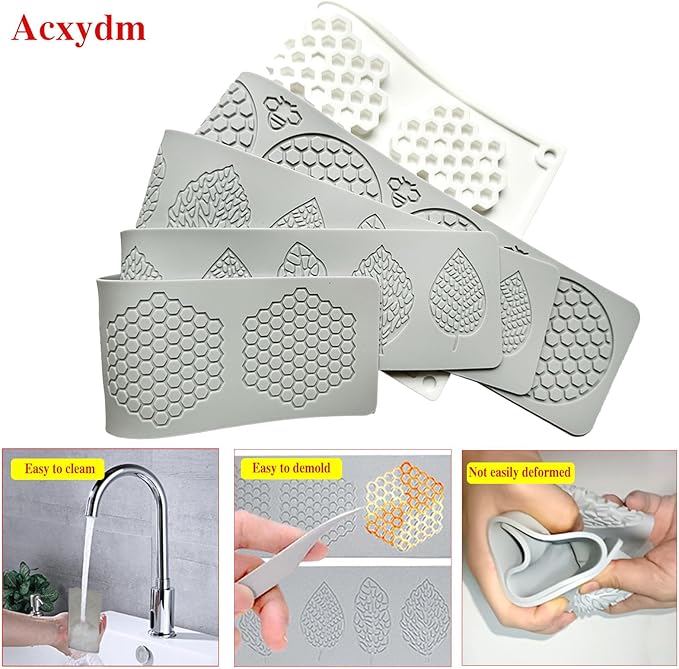 5PCS Tuile Molds Silicone Honeycomb Leaf Baking Mold,Acxydm Honeycomb Mold Silicone and Leaves, Fondant Molds with Bee Silicone and Leaf Mold, 3D Chocolate Molds Set for Making Sugar Craft,Cupcakes