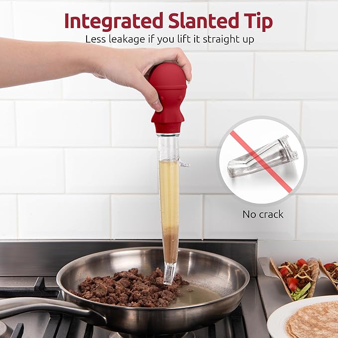 U-Taste 18/8 Stainless Steel Measuring Cups and Spoons Set of 10 Piece, Upgraded Thickness Handle and 1.5oz Heat Resistant Angled Turkey Baster with Cleaning Brush for Cooking Basting (Red)