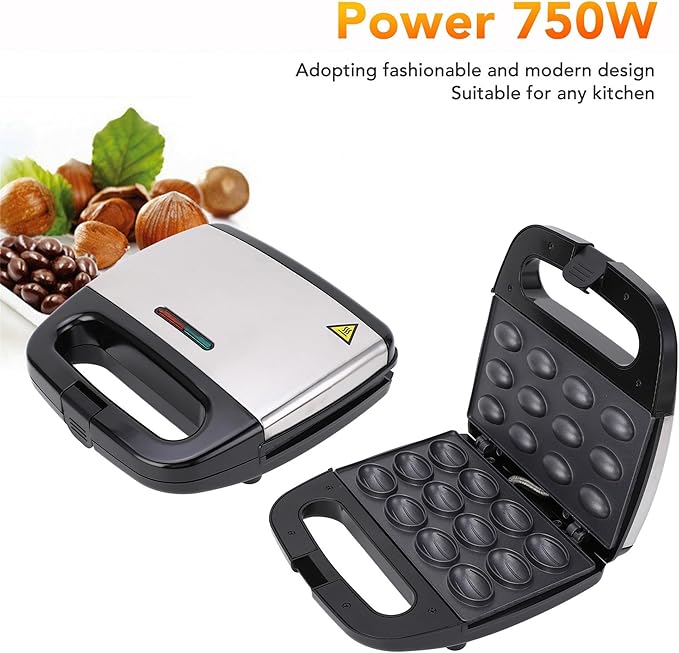 Electric Walnut Cake Maker,750W pcs Capacity Electric Walnut Cake Maker Automatic Mini Nut Waffle Bread Machine Sandwich Iron,Cooking Breakfast, Pan Oven,Gifts(American Plug)