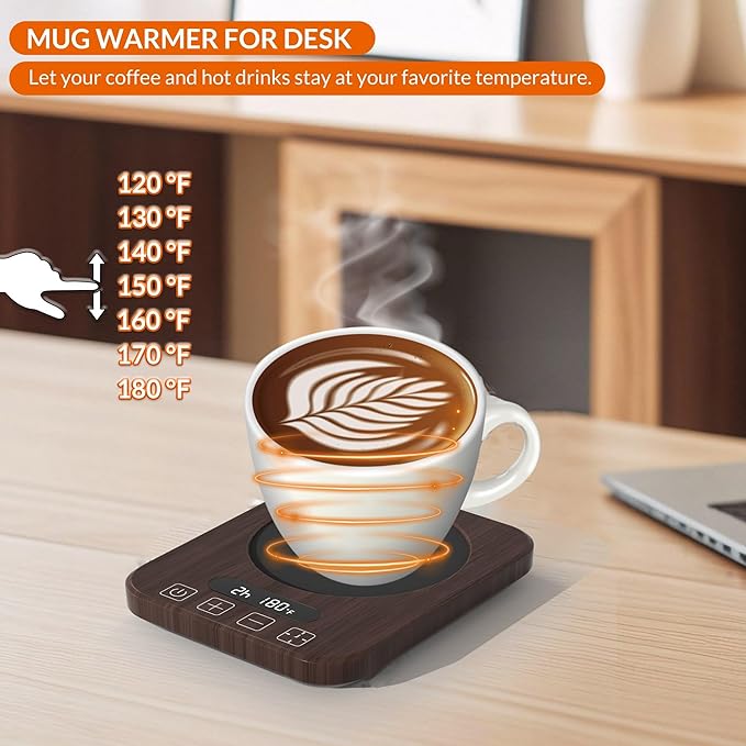 Coffee Mug Warmer,Cup Warmer with 7 Temp Settings,8H Auto Shut Off & 12H Timer,Fast Bottle Warmers for All Bottles,The Ultimate Coffee Warmer Plate for Beverage Lovers (Wood)