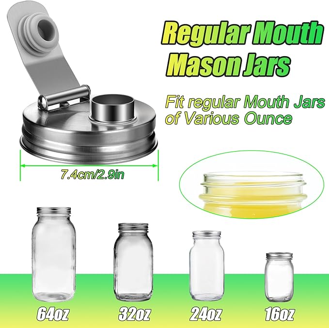 Mason Jar Pour Spout Lid Stainless Steel, Regular Mouth Pour Spout Flip Cap Lids for Mason Jars, Anticracking Leak Proof Seal Cover Airtight for Drinking Salad Dressing & Food Storing(4PCS)