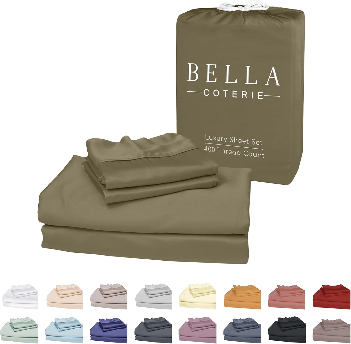 Bella Coterie Luxury Bamboo Viscose King Size Sheet Set | 100% Organically Grown | Ultra Soft | Cooling for Hot Sleepers | 18" Deep Pocket [Olive]