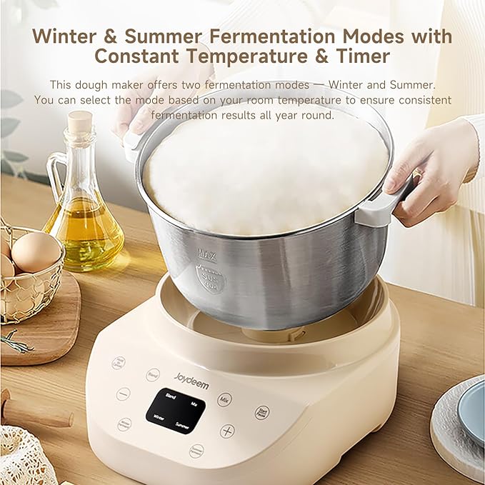 Joydeem Electric Dough Maker, 9.5Qt with Winter & Summer Fermentation, Dual Functions (MIX for Dough/Kneading, BLEND for Filling) - Ideal for Bread, Pizza, Roti, Dumplings, Sourdough, HMJ-A901