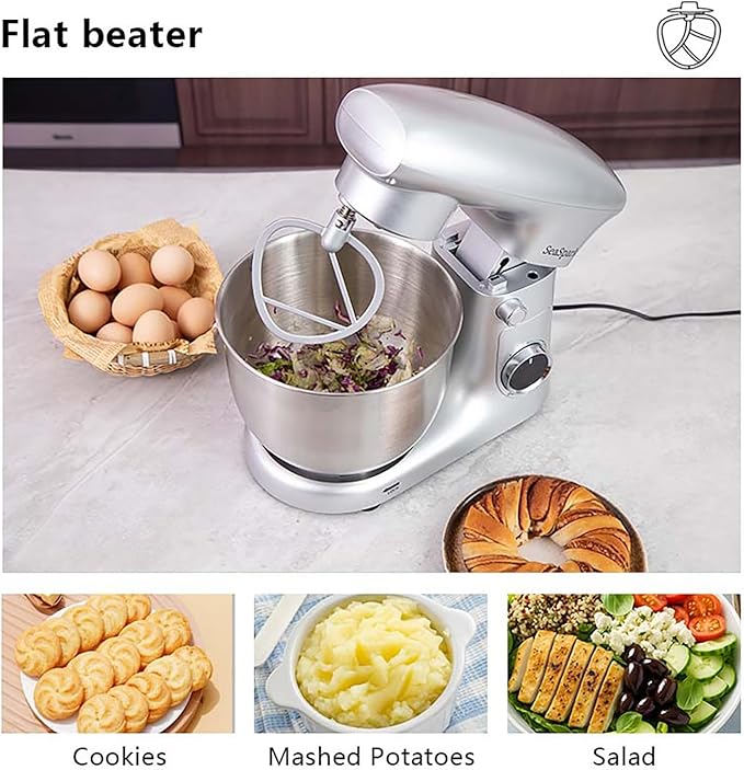 Stand Mixer, 3 in 1 Stand Mixer, 5.5Qt Electric Mixer, Mixer with Stainless Dough Hook, Wire Whip & Beater, Food Mixer for Baking, Cake and Most Home Cooks, Silver