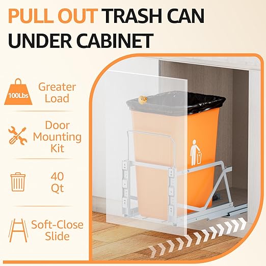 Pull Out Trash Can Under Cabinet Kit with Soft-Close Slides,Under Sink Trash Can Pull Out,for Kitchen,Sink, Drawer,Requires Minimum Cabinets Opening 12" W X 18" D(Garbage Can Not Included)