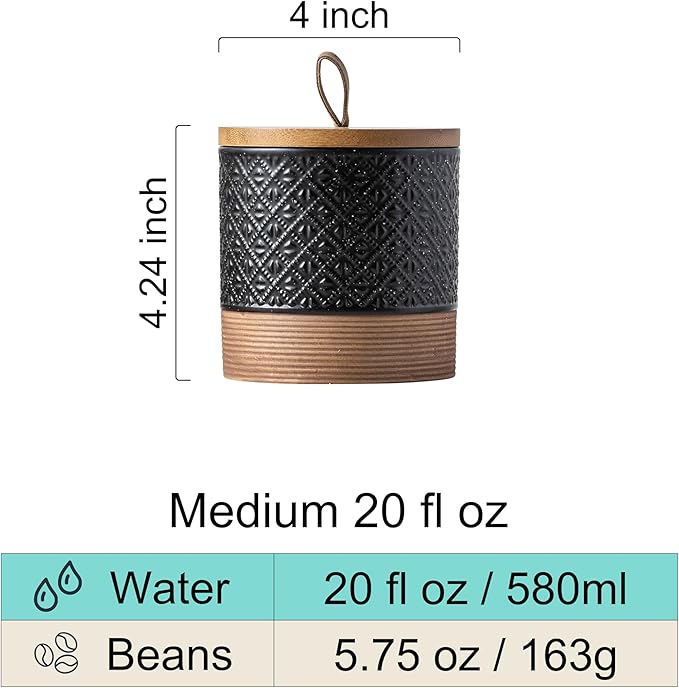 Miamolo Ceramic Jars with Lid, Small Coffee Canister with Lid, Kitchen Food Storage Jars for Sugar Loose Leaf Tea Candy, Decorative Jar for Countertop, Pantry, Coffee Bar Accessories Black & 20 fl.oz