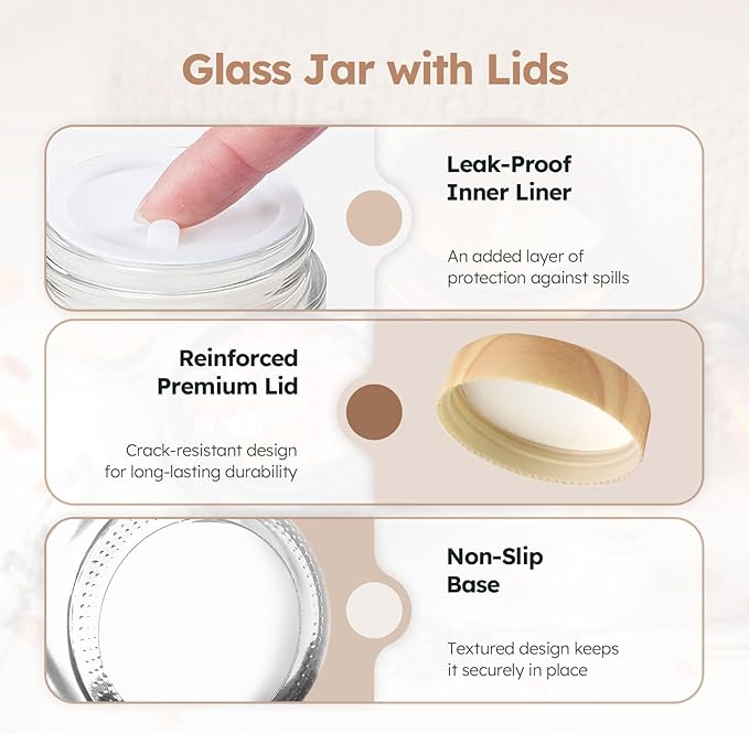 4 oz Glass Jars with Lids, 24 Pack Clear Small Glass Jars with Woodgrain Lids Leakproof Round Airtight Empty Cosmetic Travel Containers with Inner Liners For Lotions Powders and Candle Making