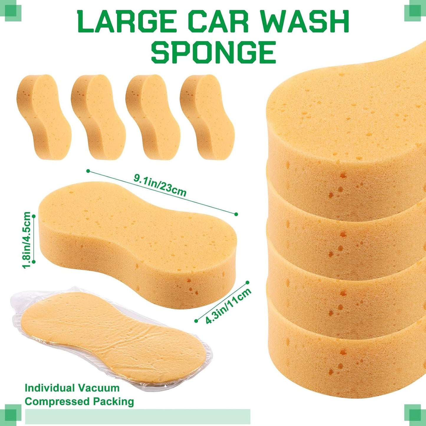 Vesici 48 Pack Car Wash Sponges Large Sponges Bulk Big All-Purpose Scrubber Thick Foam Car Cleaning Supplies for Washing Boat Kitchen Household with Single Vacuum Compressed Packing (Earthy Yellow)