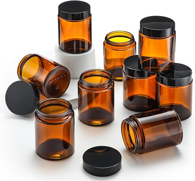 Domensi 24 Pcs Bulk 6oz Glass Jars with Lids Leakproof Round Airtight Empty Cosmetic Jars with Inner Liners Lid for Storing Lotions Spices Ointments Food Storage (Amber)